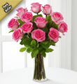 Pink Rose Bouquet with Vase - 12 Stems